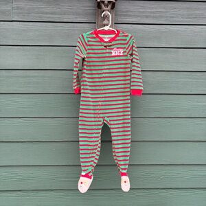 *FREE 3T Red & Green Festive Striped Kids One Piece Footed Pajamas